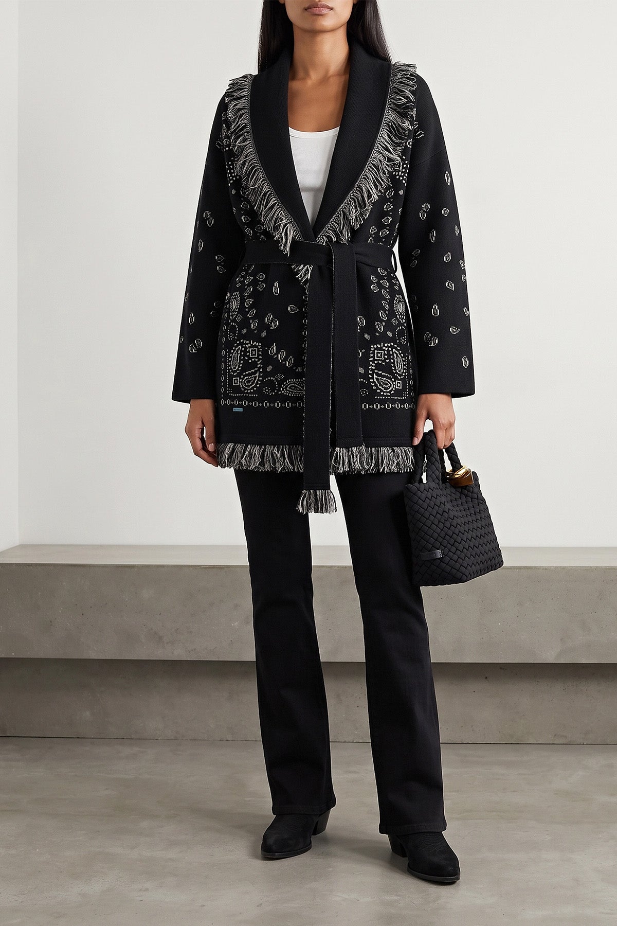the alanui cardigan exemplifies knitwear excellence through complex double jacqu