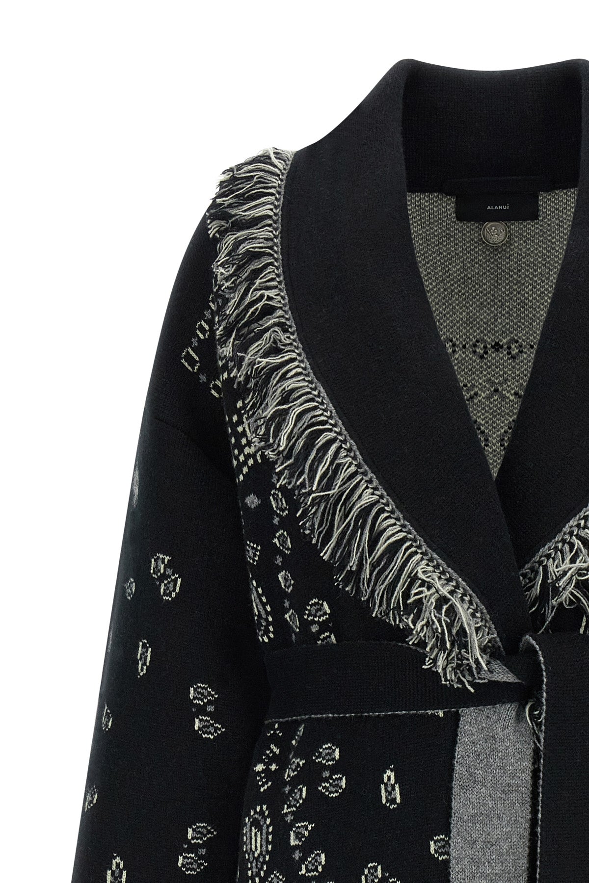 the alanui cardigan exemplifies knitwear excellence through complex double jacqu