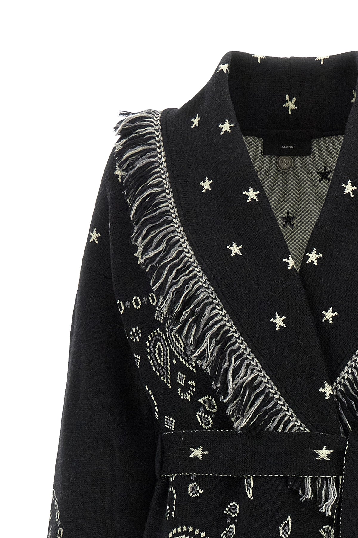 alanuis robe-style coat in pure virgin wool is distinguished by a complex two-t