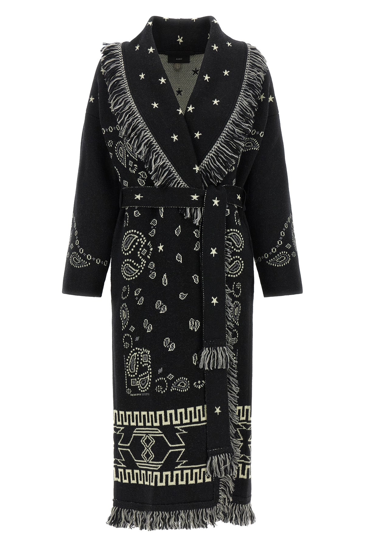 alanuis robe-style coat in pure virgin wool is distinguished by a complex two-t