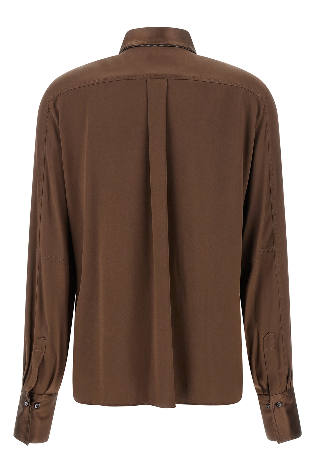 BRUNELLO CUCINELLI L the brunello cucinelli shirt in chocolate brown stretch silk satin redefines the