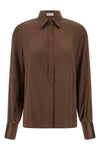 the brunello cucinelli shirt in chocolate brown stretch silk satin redefines the