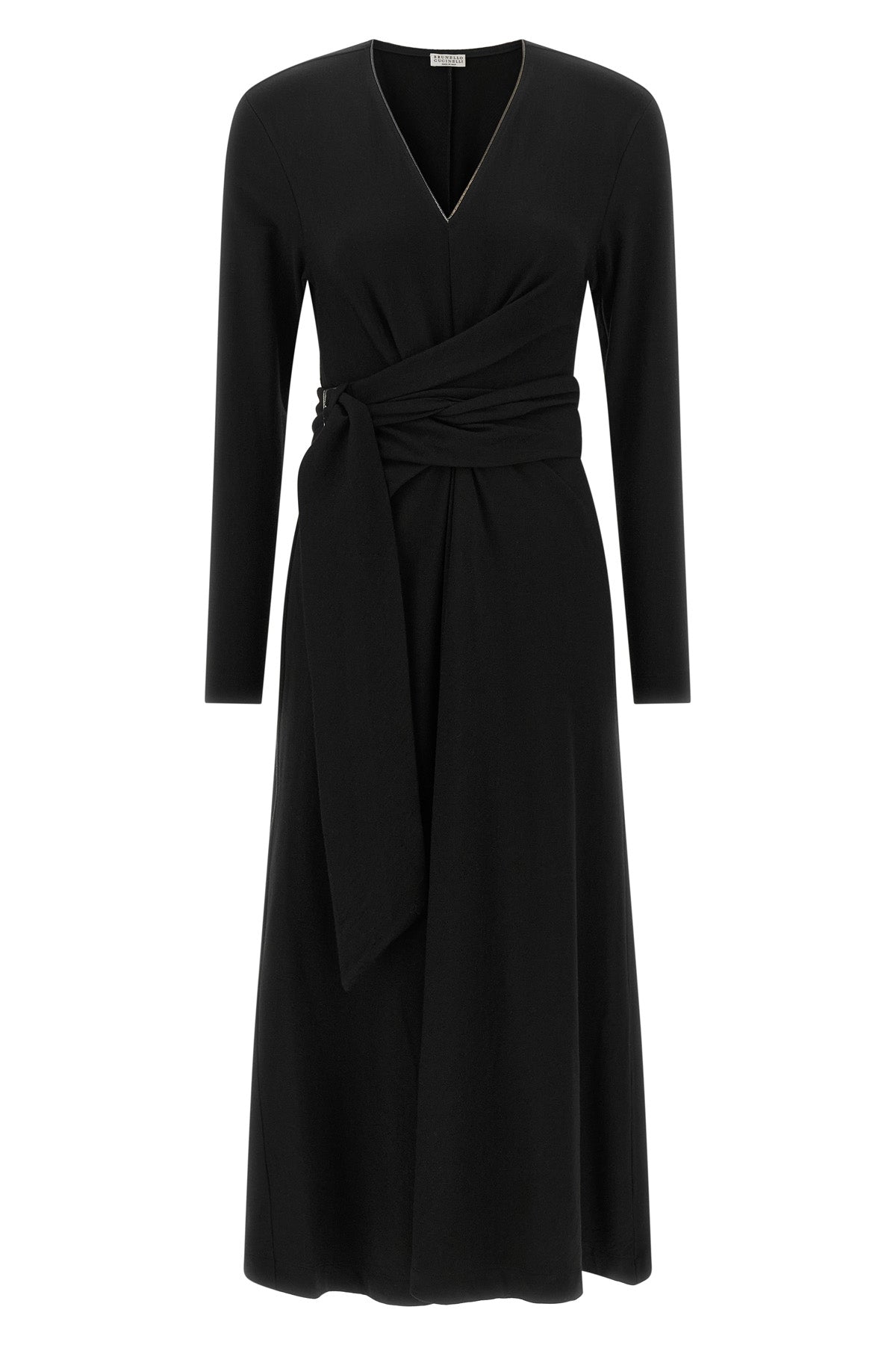 the brunello cucinelli midi dress defines a fluid silhouette through a sartorial