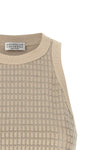dazzling check embroidery stretch cotton jersey top