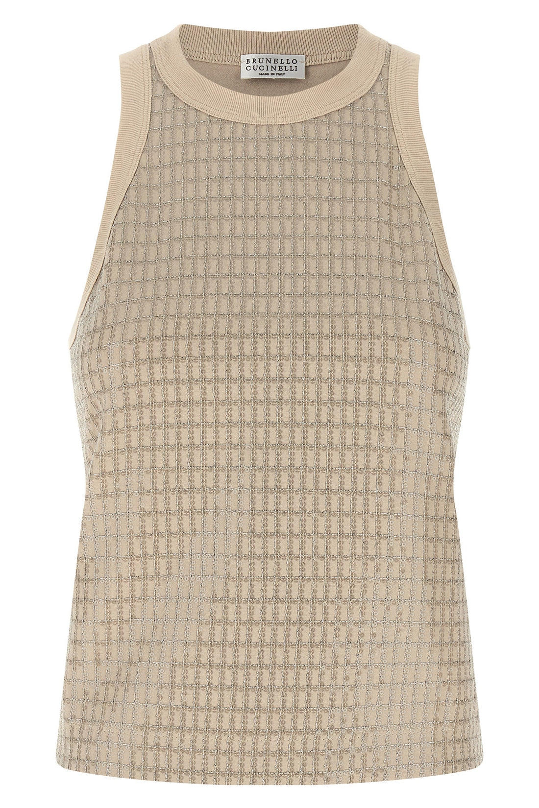 BRUNELLO CUCINELLI L dazzling check embroidery stretch cotton jersey top
