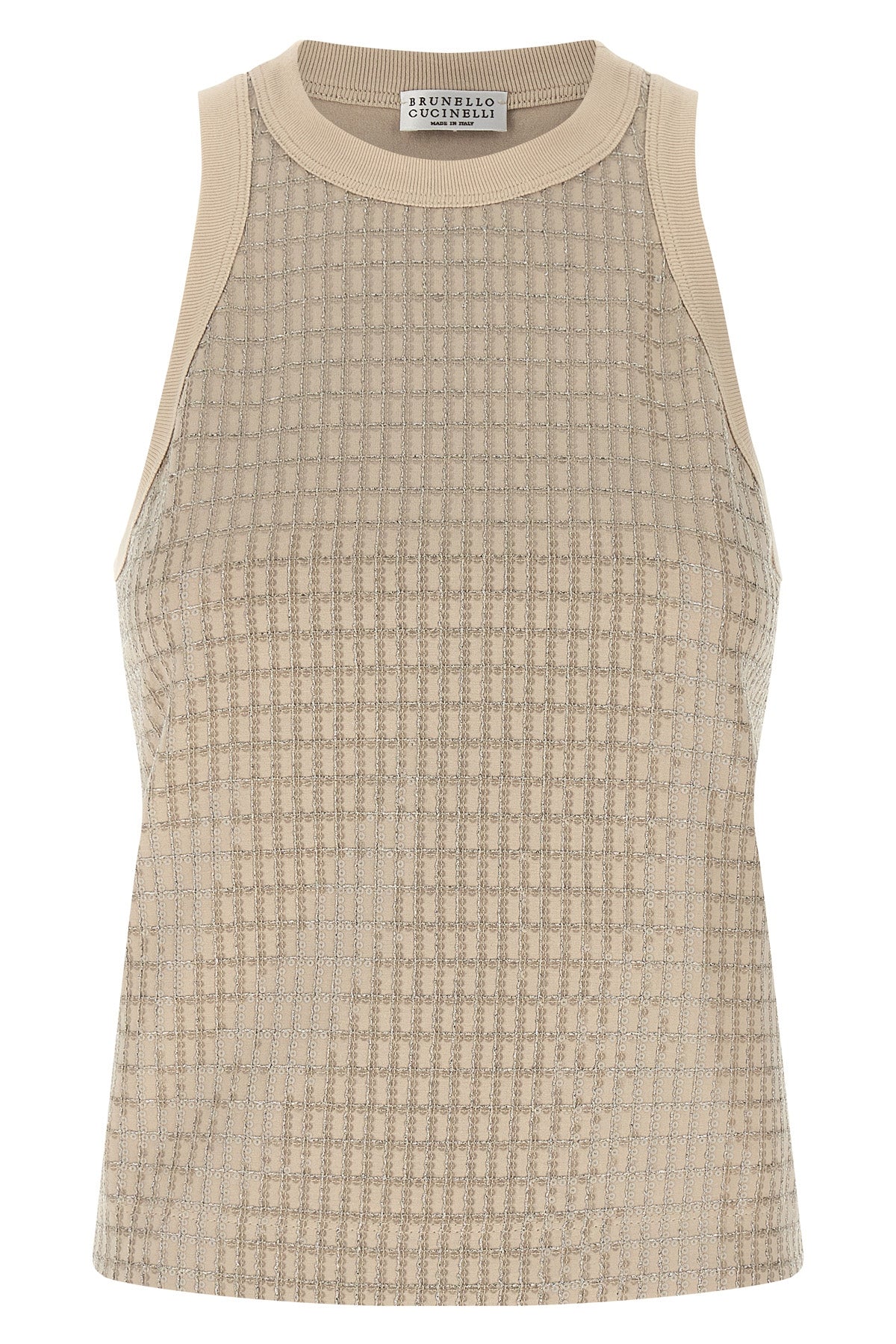 dazzling check embroidery stretch cotton jersey top