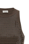 dazzling check embroidery stretch cotton jersey top