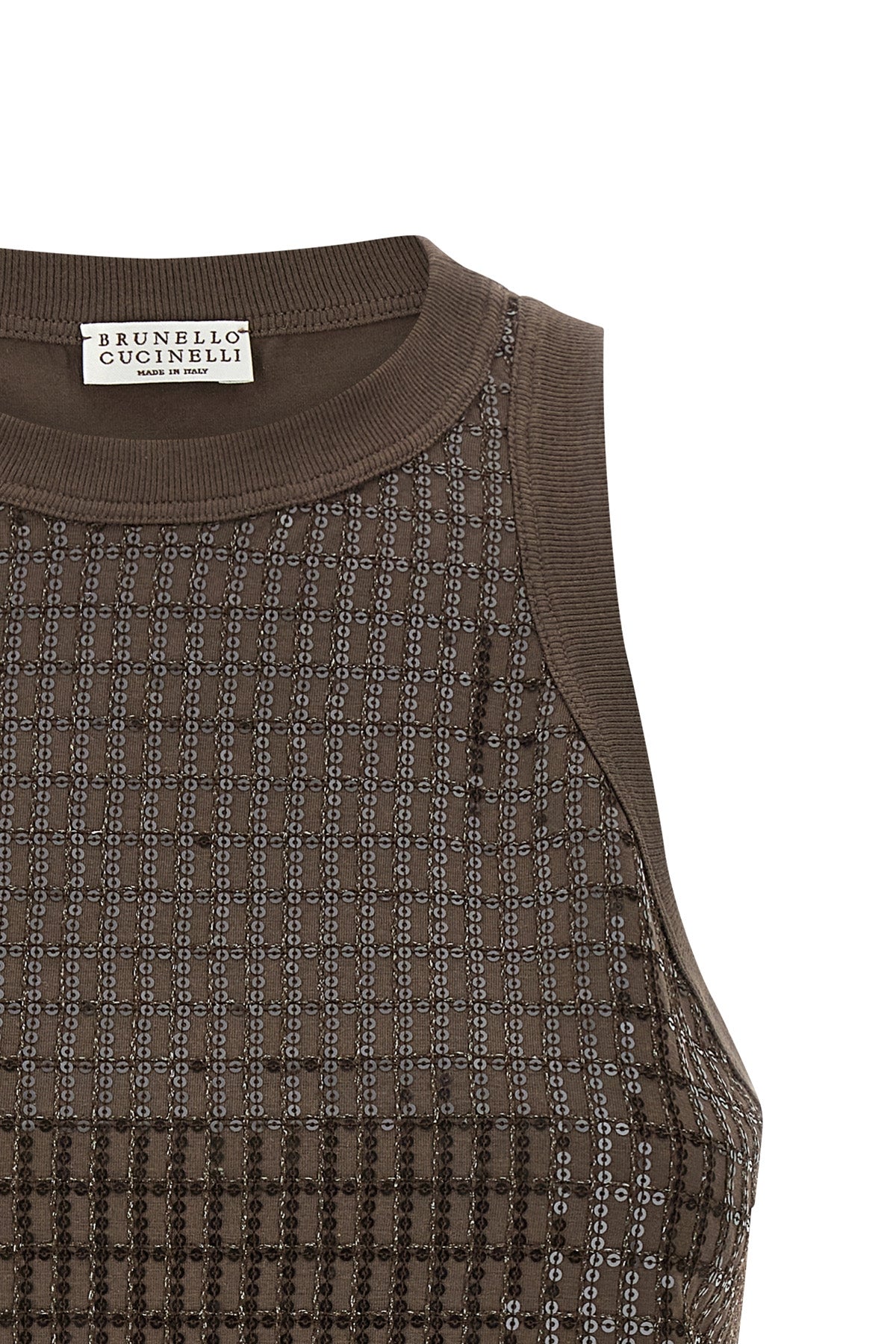 dazzling check embroidery stretch cotton jersey top