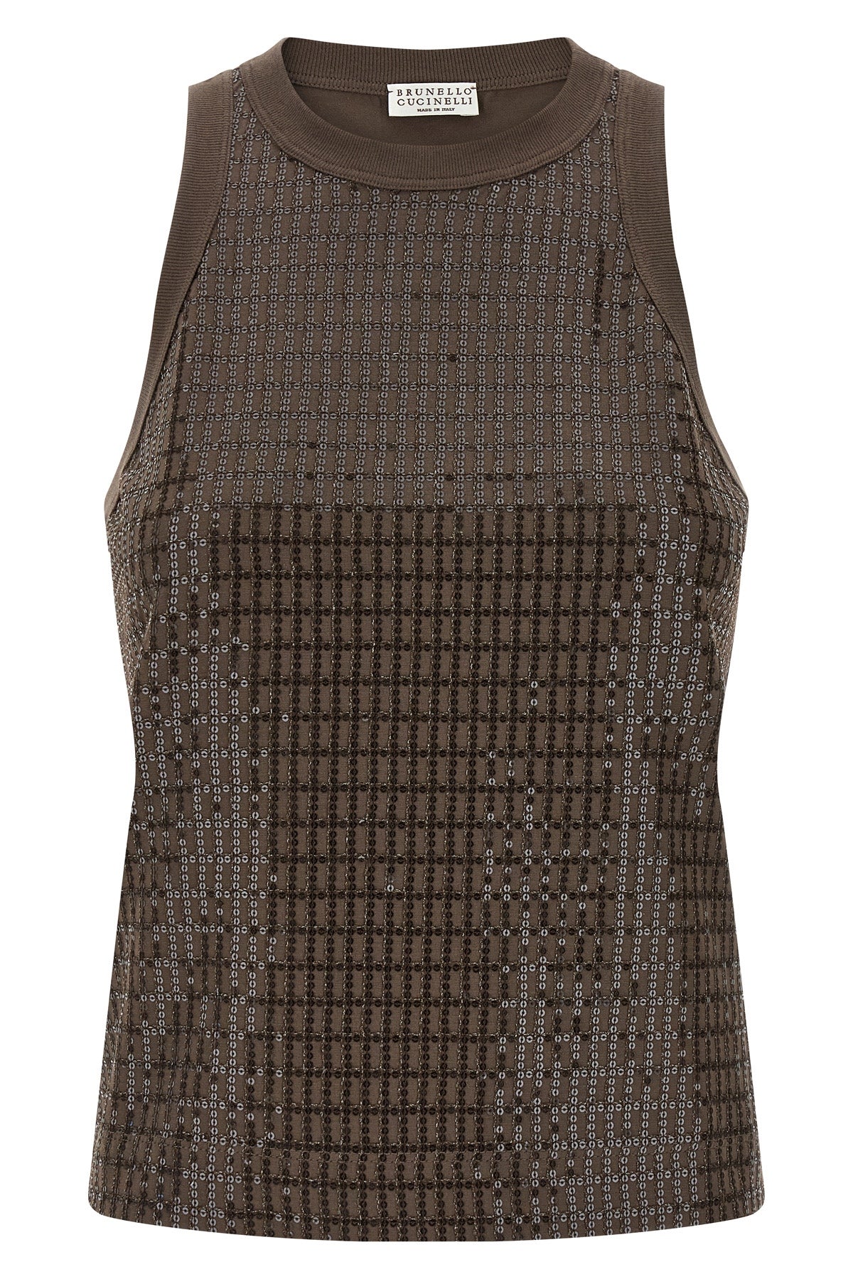 dazzling check embroidery stretch cotton jersey top