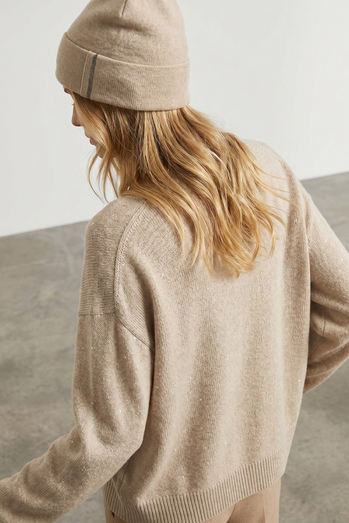 pure cashmere shaved knit beanie micro ribbed pattern