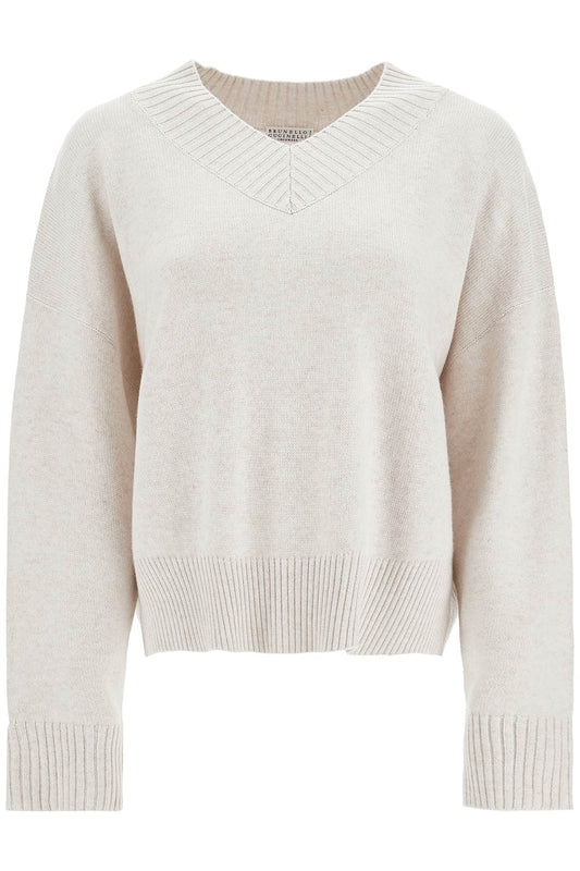 cashmere pullover with shiny cuff details.