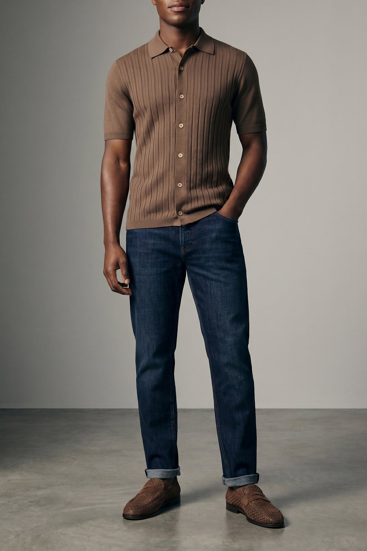 ribbed knit cotton shirt