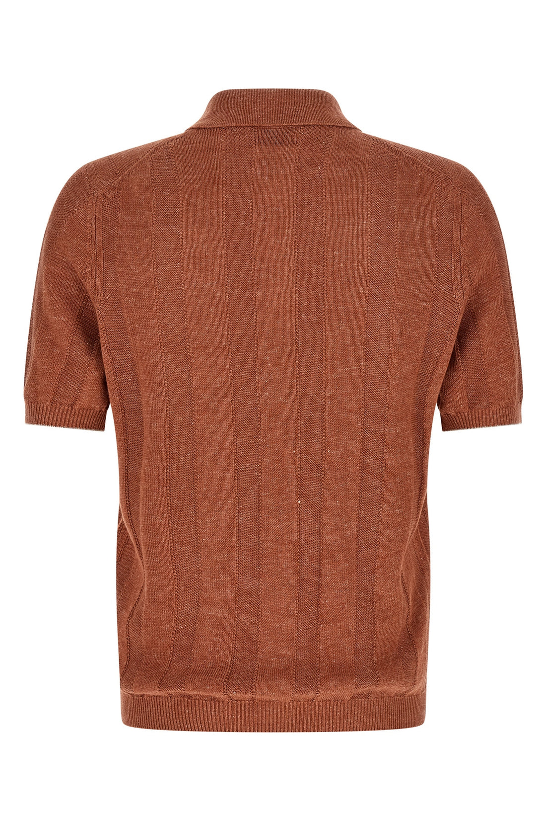 BRUNELLO CUCINELLI 52 polo shirt in naturally mottled linen and cotton knit worked