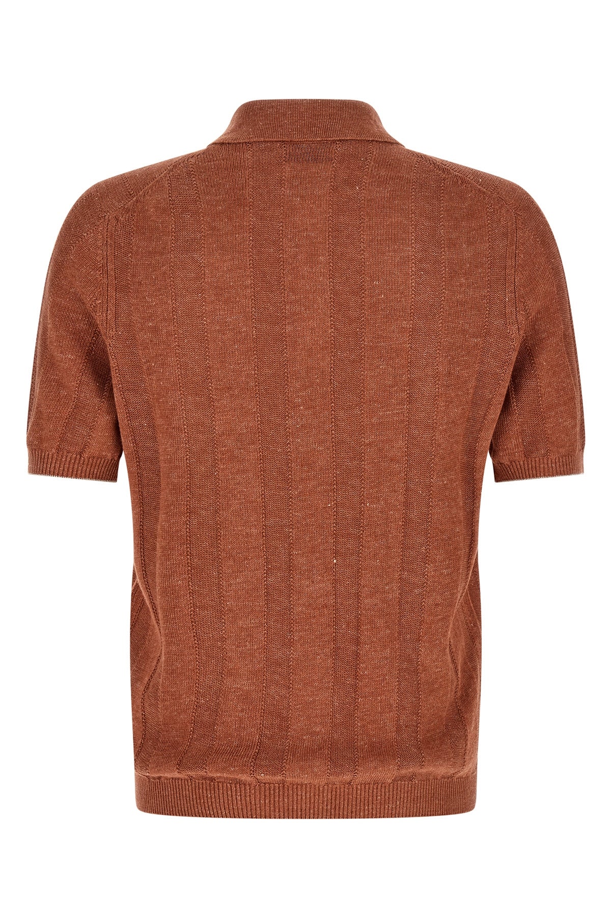 polo shirt in naturally mottled linen and cotton knit worked