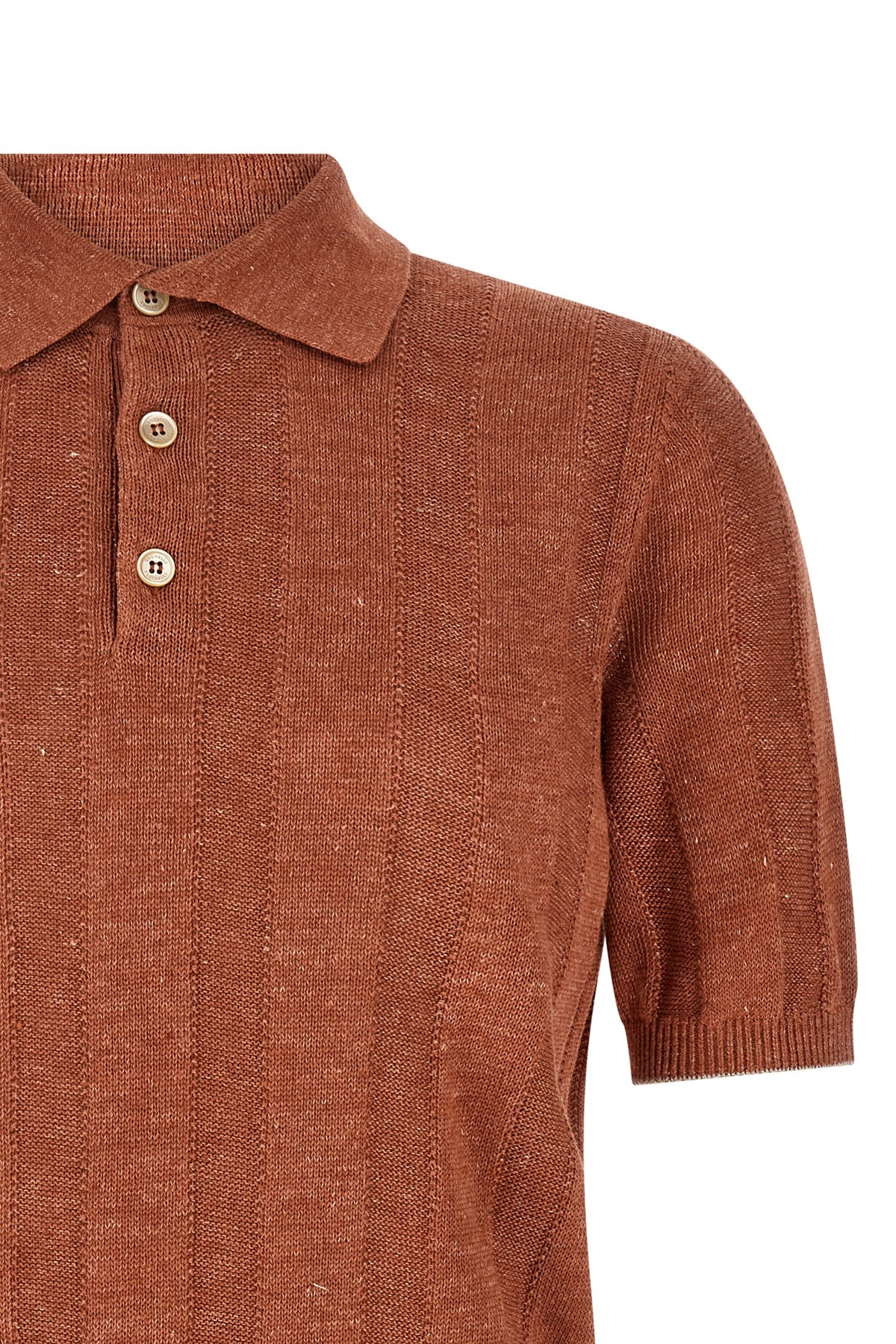 polo shirt in naturally mottled linen and cotton knit worked