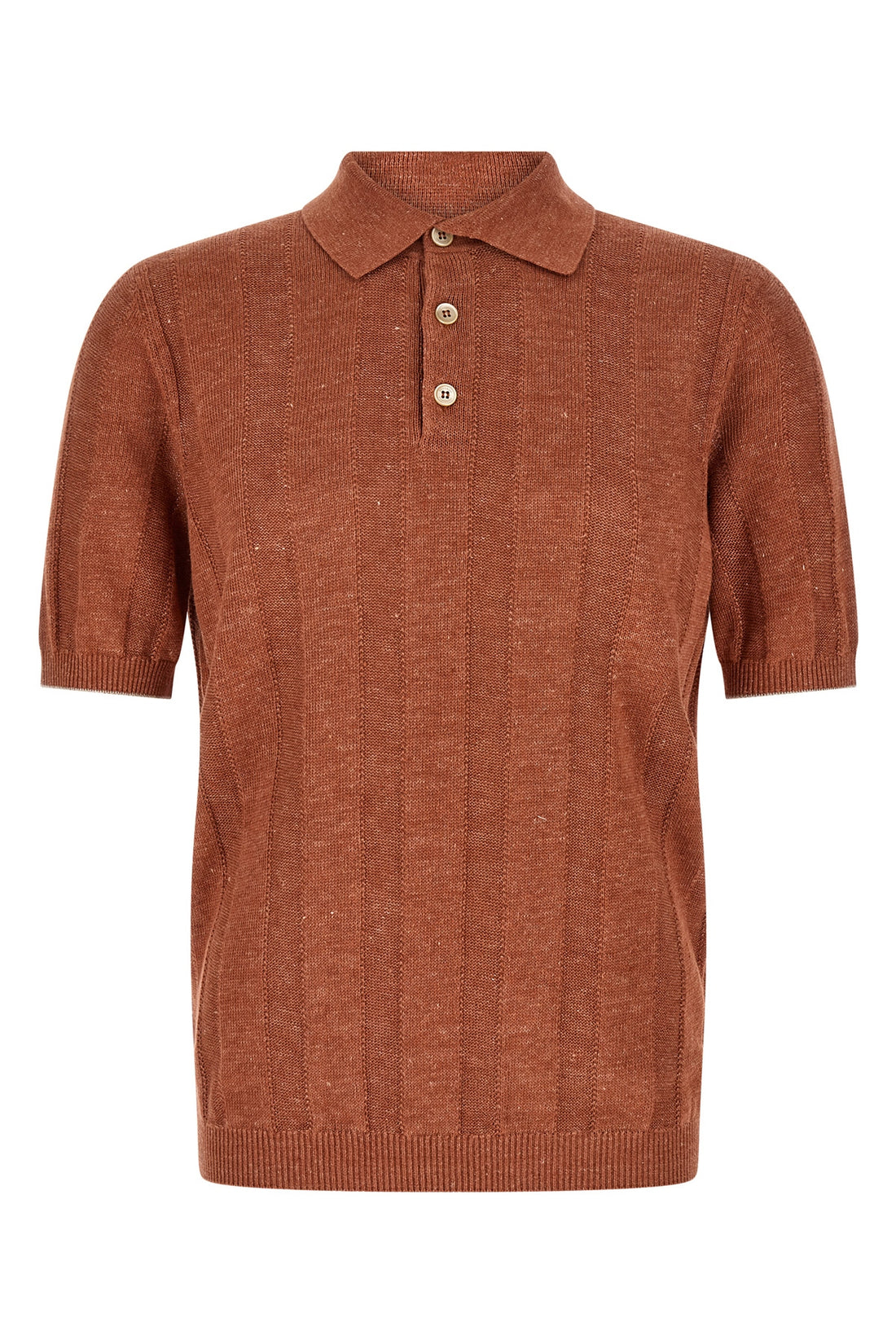 BRUNELLO CUCINELLI 52 polo shirt in naturally mottled linen and cotton knit worked
