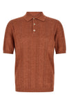 polo shirt in naturally mottled linen and cotton knit worked
