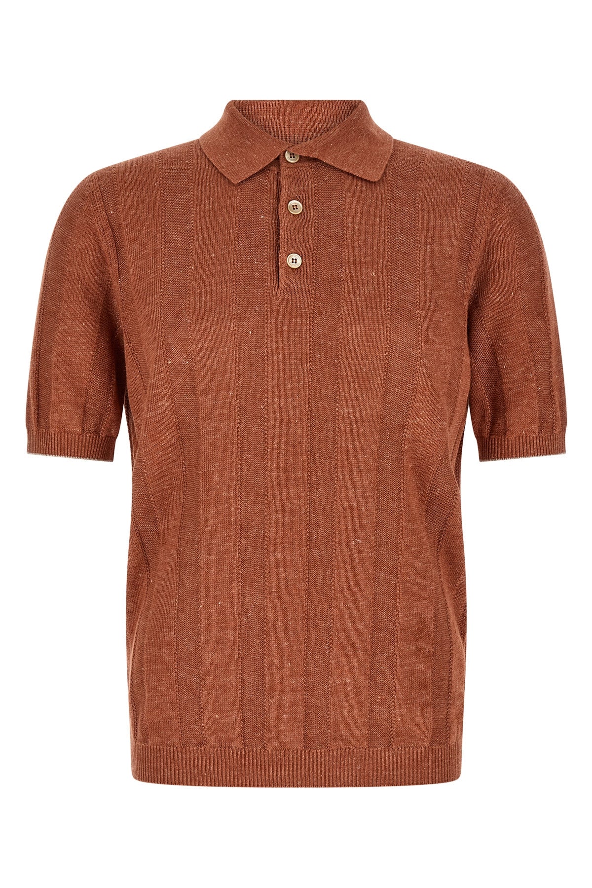 polo shirt in naturally mottled linen and cotton knit worked