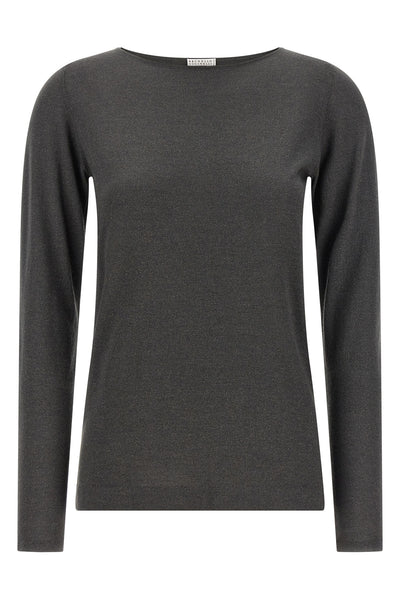 sparkling shaved cashmere and silk knit sweater woven