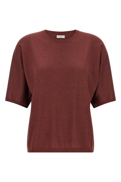 sparkling shaved cashmere and silk knit sweater woven