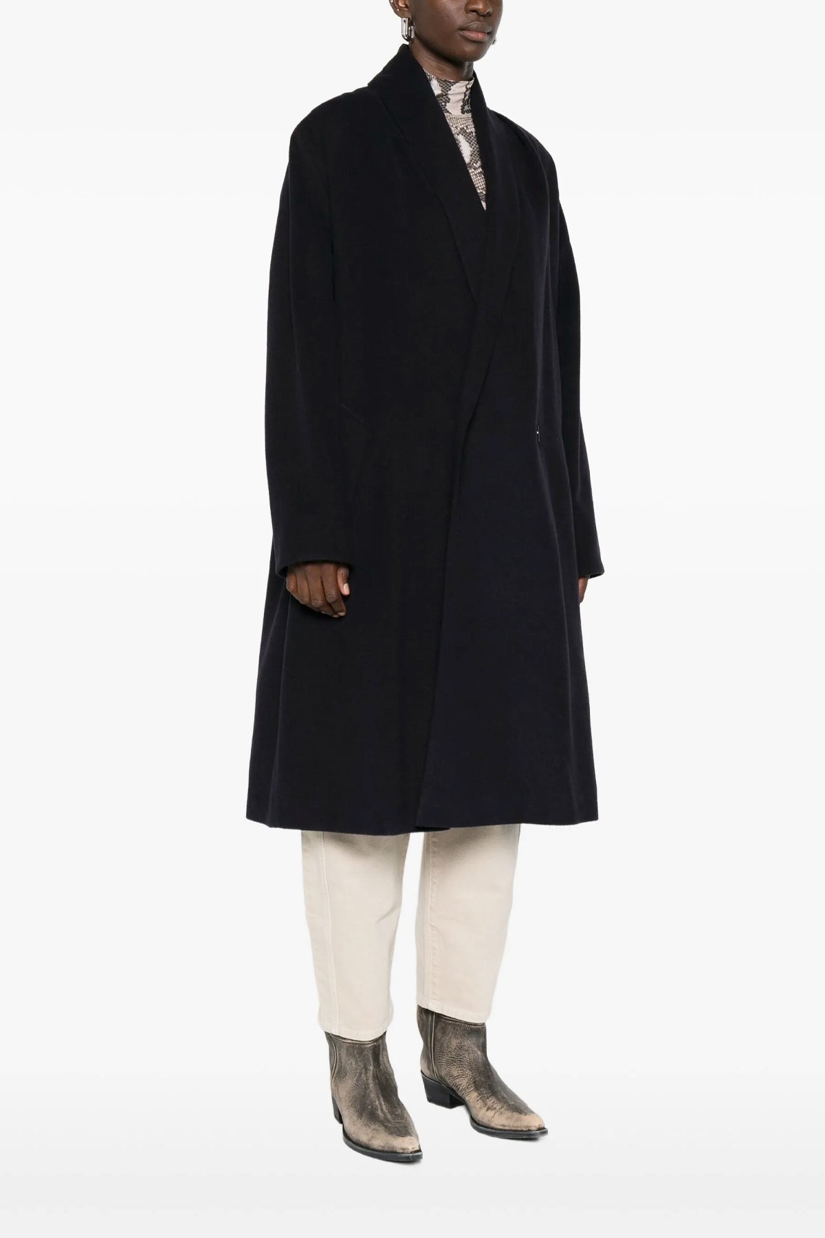 elise double-breasted wool blend long coat