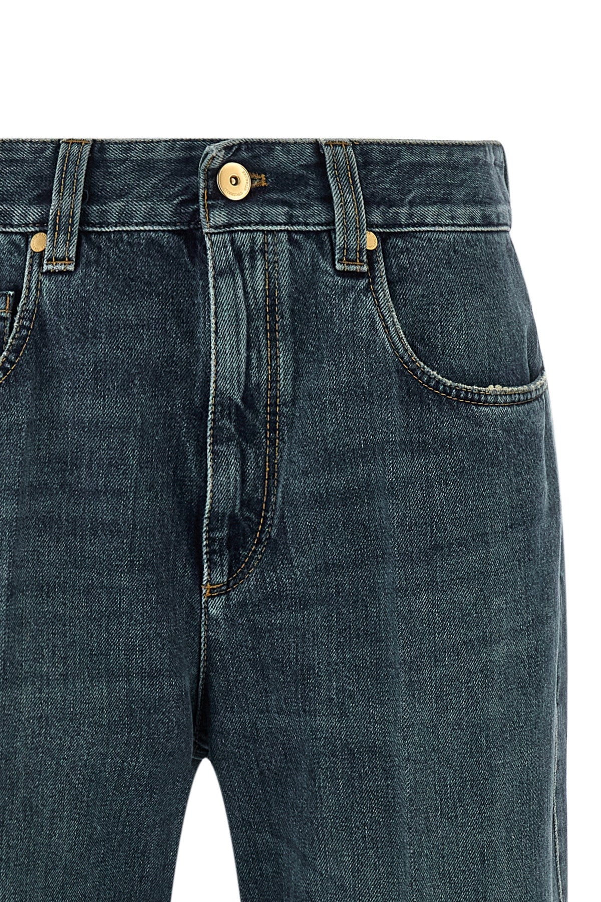 contemporary loose used-effect authentic stone washed denim jeans