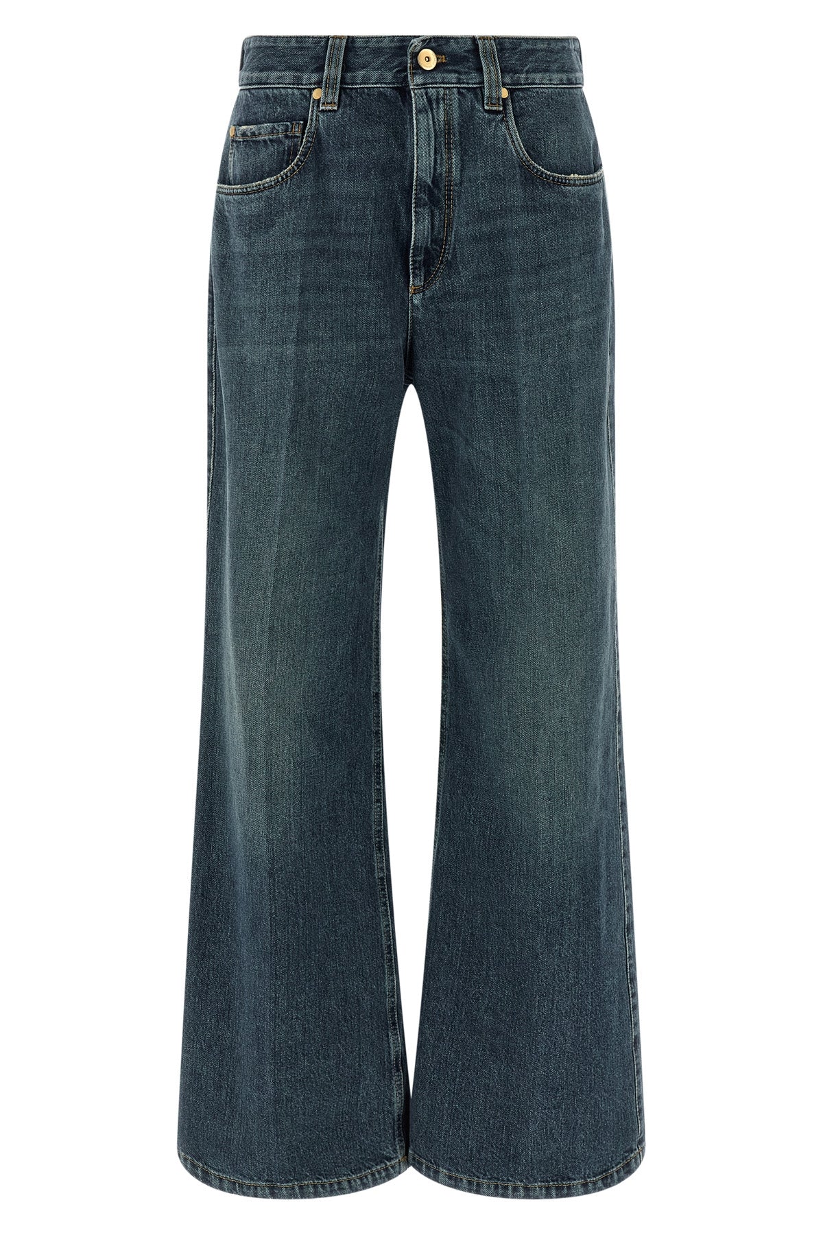 contemporary loose used-effect authentic stone washed denim jeans