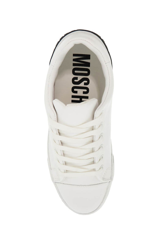 leather sneakers with rubber logo detail.