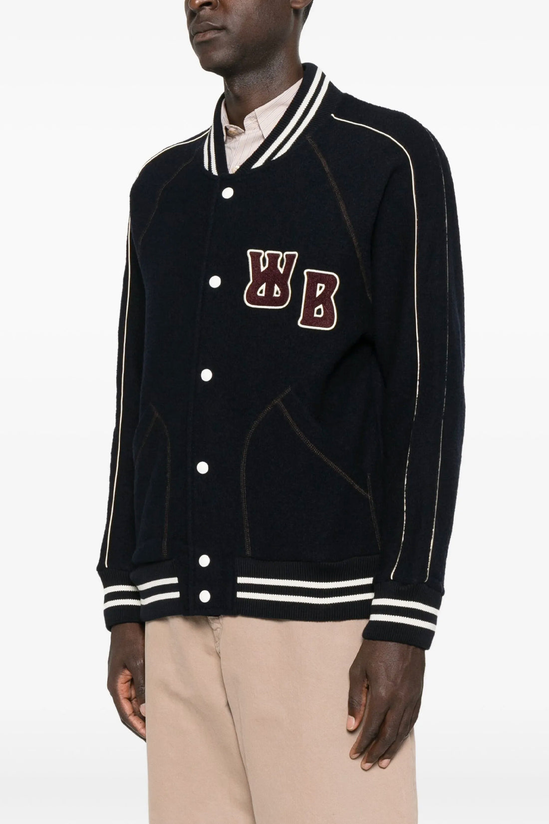 WALES BONNER XL the october varsity boiled wool bomber jacket