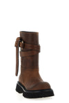brick used-effect leather boots