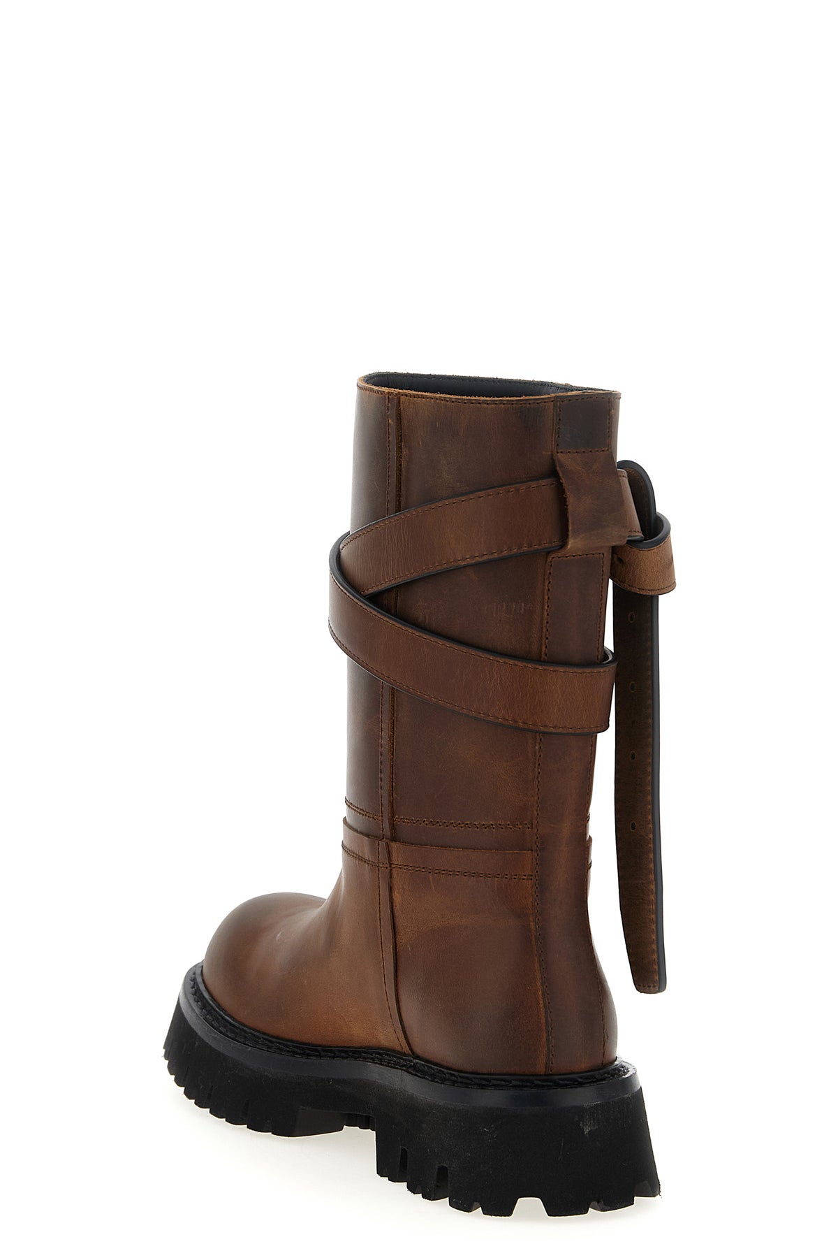 brick used-effect leather boots