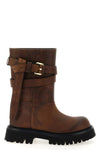 brick used-effect leather boots