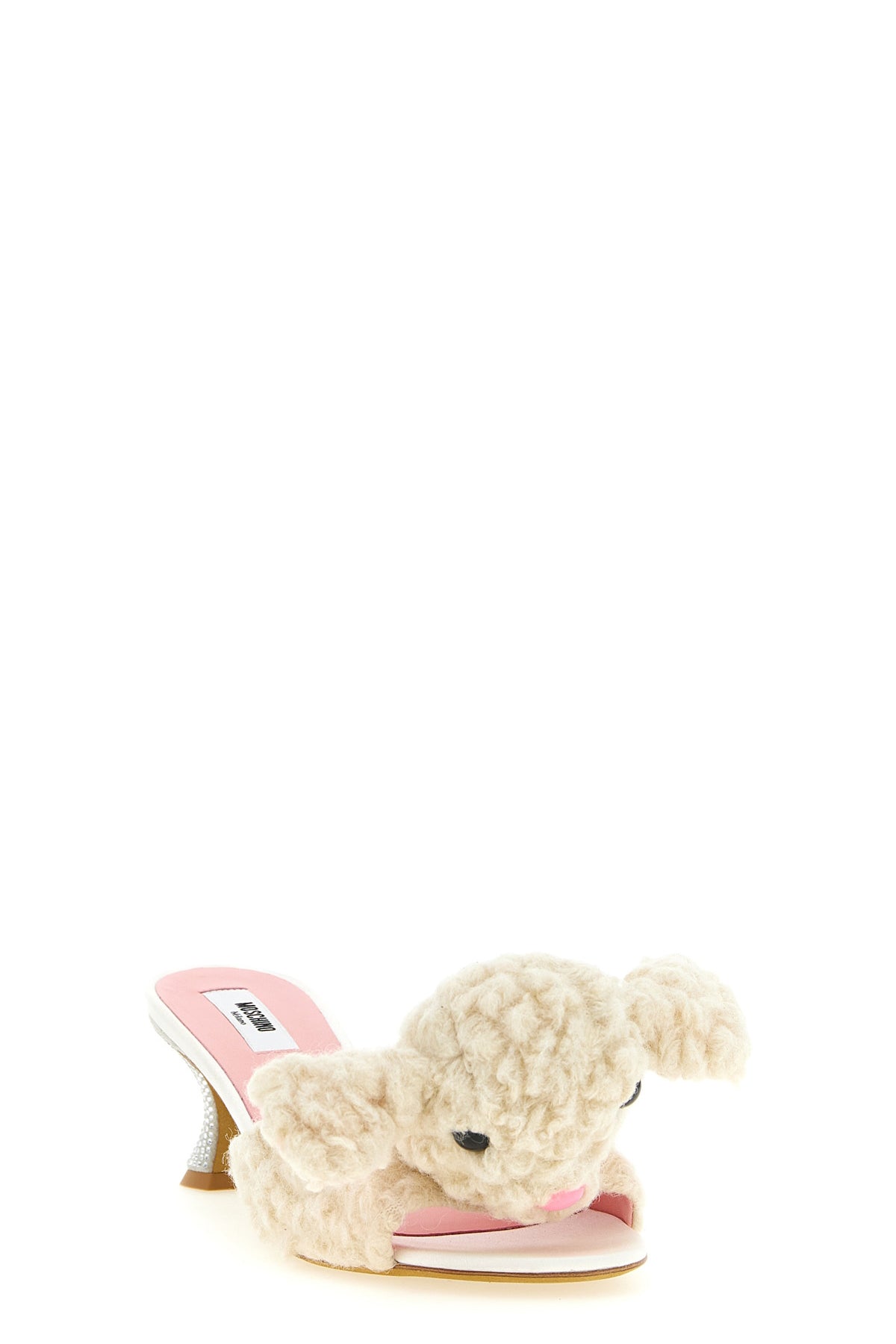 moschino sheep wool blend mule sandals redefine the brands ironic aesthetic t