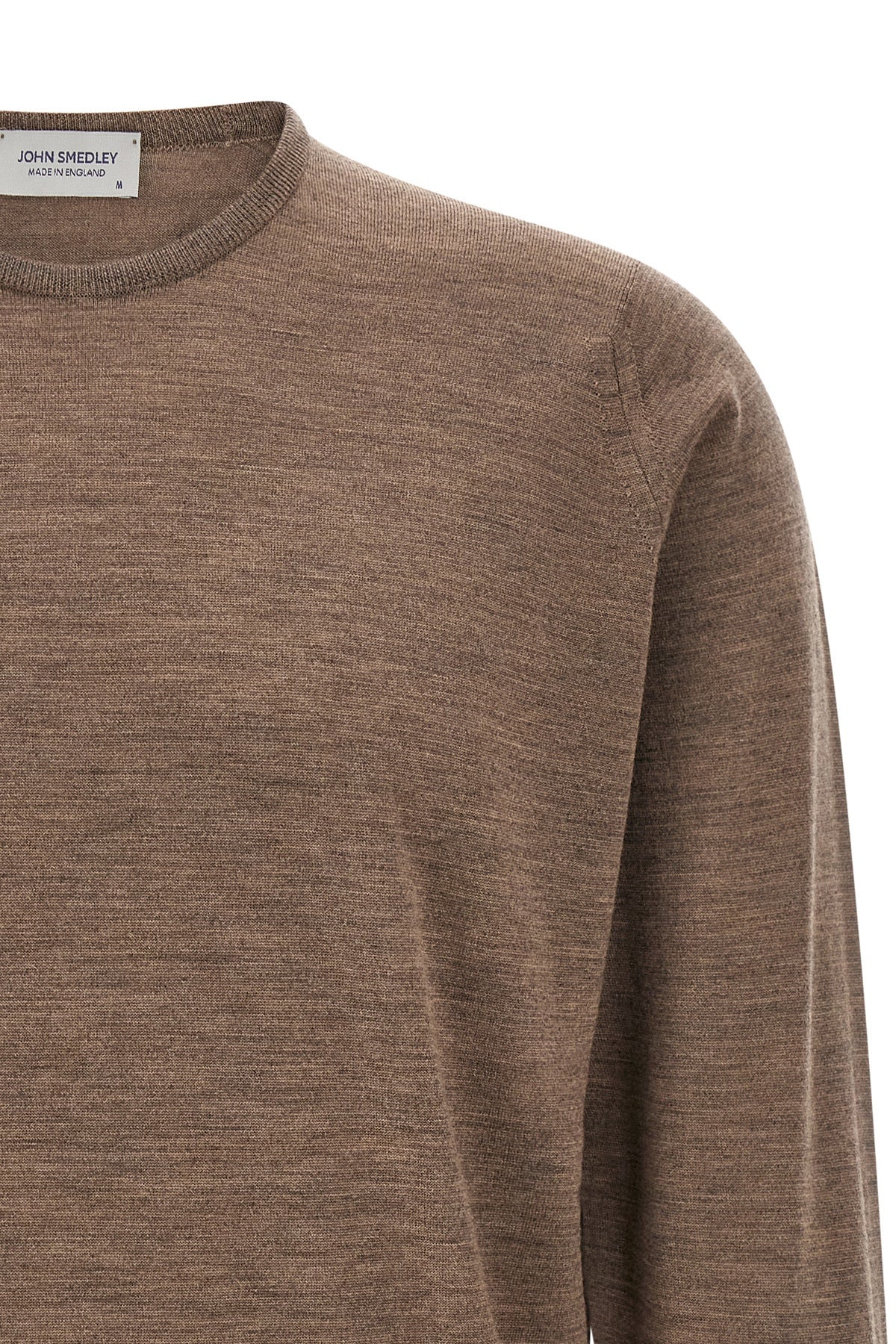 the john smedley marcus crew neck sweater in the sophisticated mushroom nuance