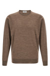the john smedley marcus crew neck sweater in the sophisticated mushroom nuance