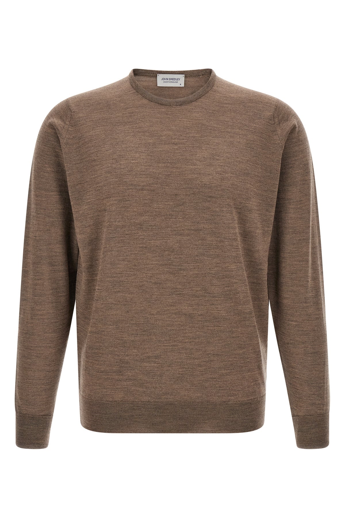 the john smedley marcus crew neck sweater in the sophisticated mushroom nuance