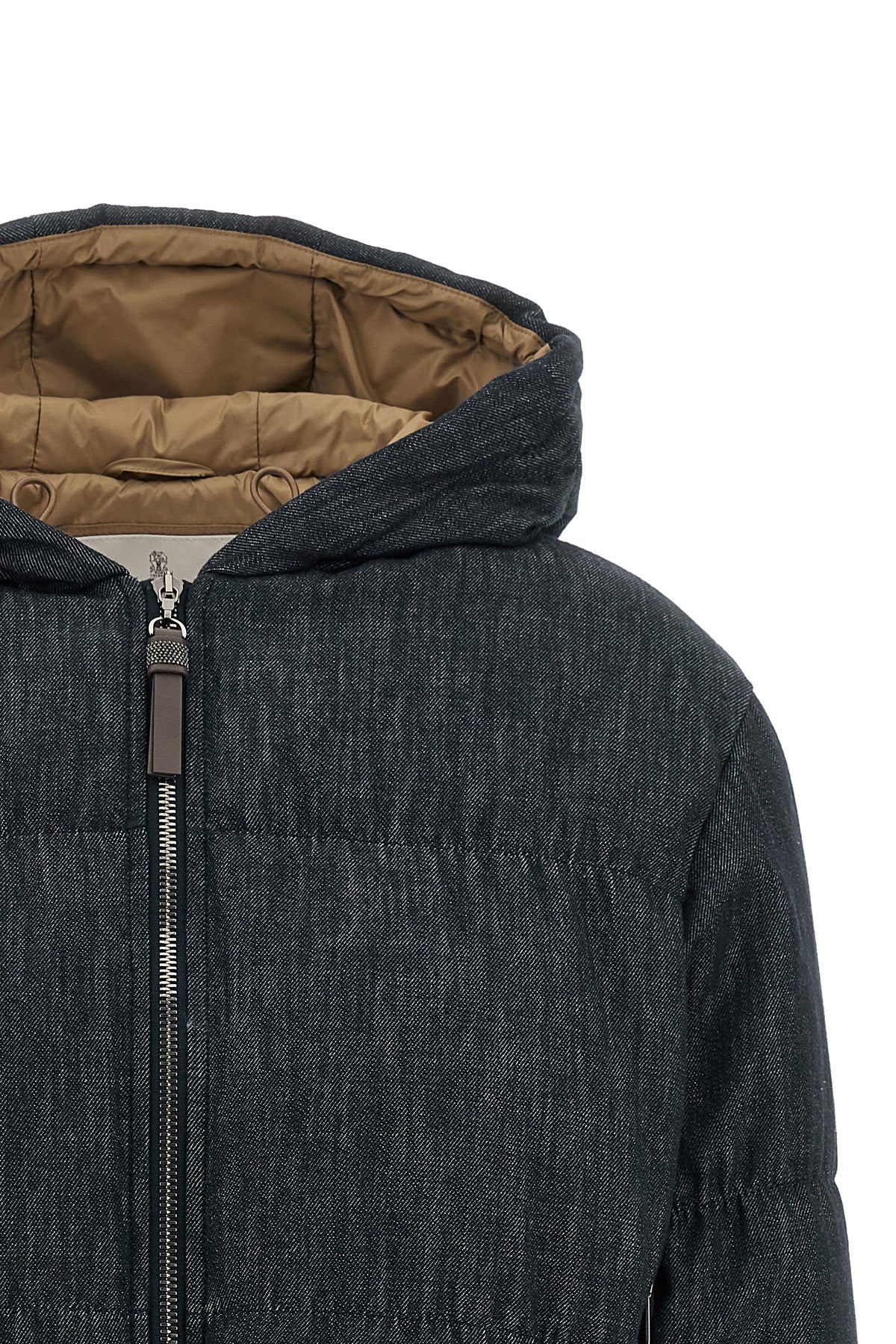 quilted cotton denim effect twill down jacket