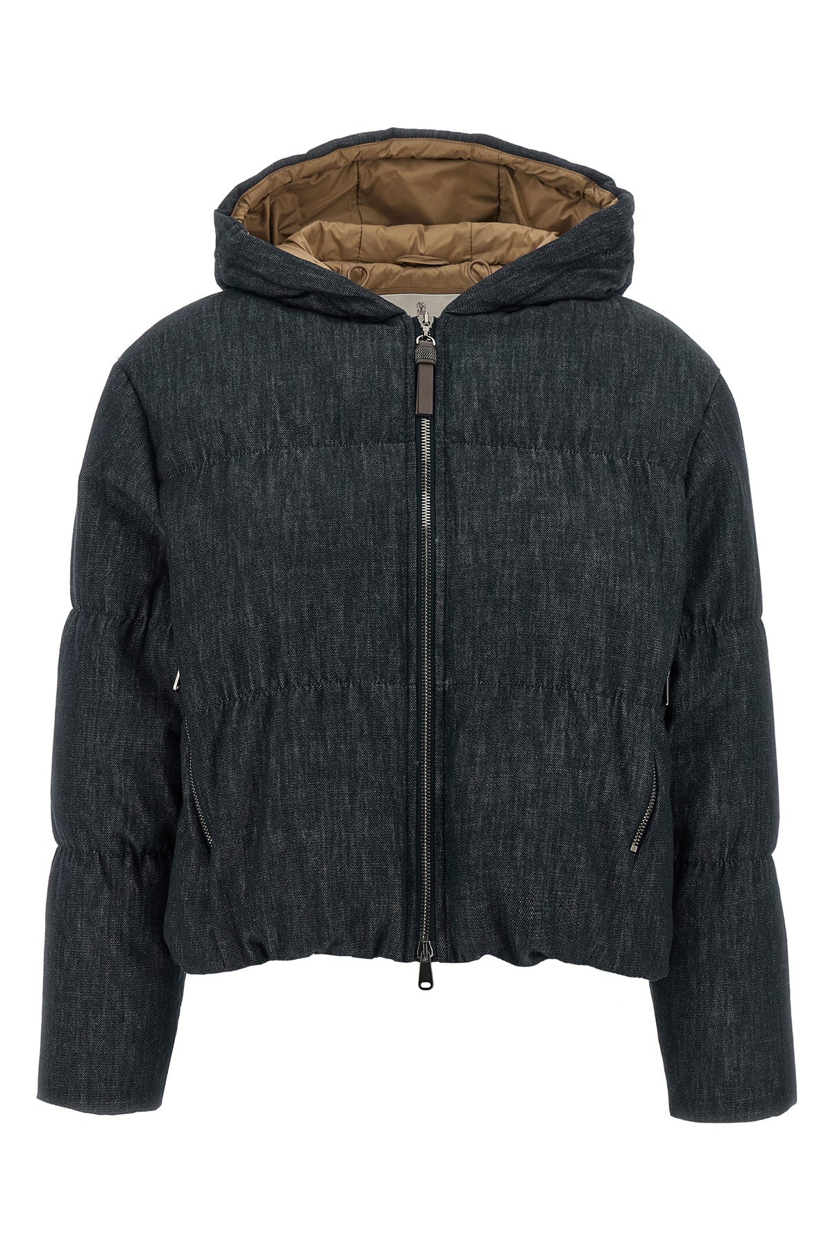 quilted cotton denim effect twill down jacket