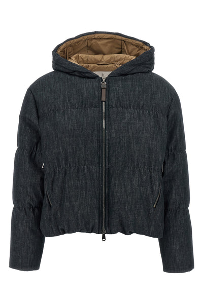 quilted cotton denim effect twill down jacket
