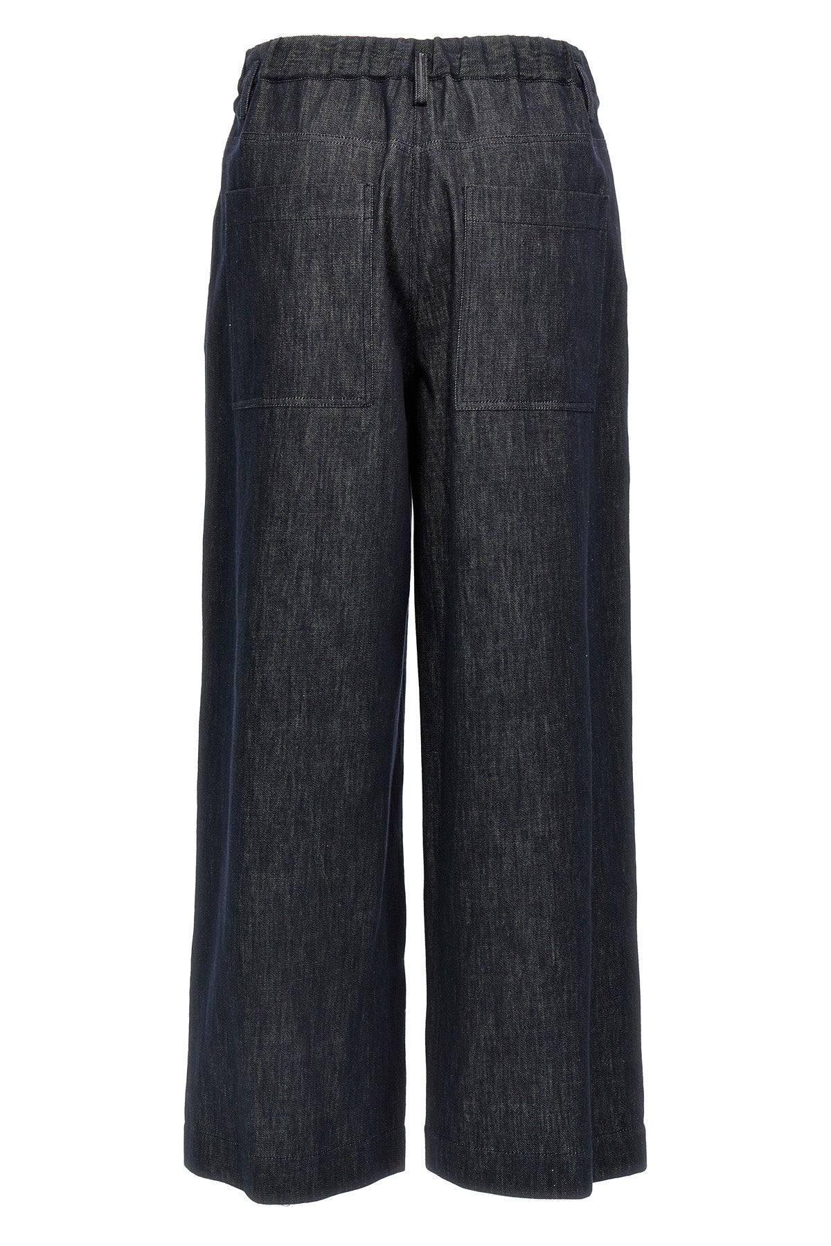 a-line pleated denim-effect twill pants