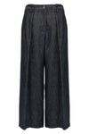 a-line pleated denim-effect twill pants
