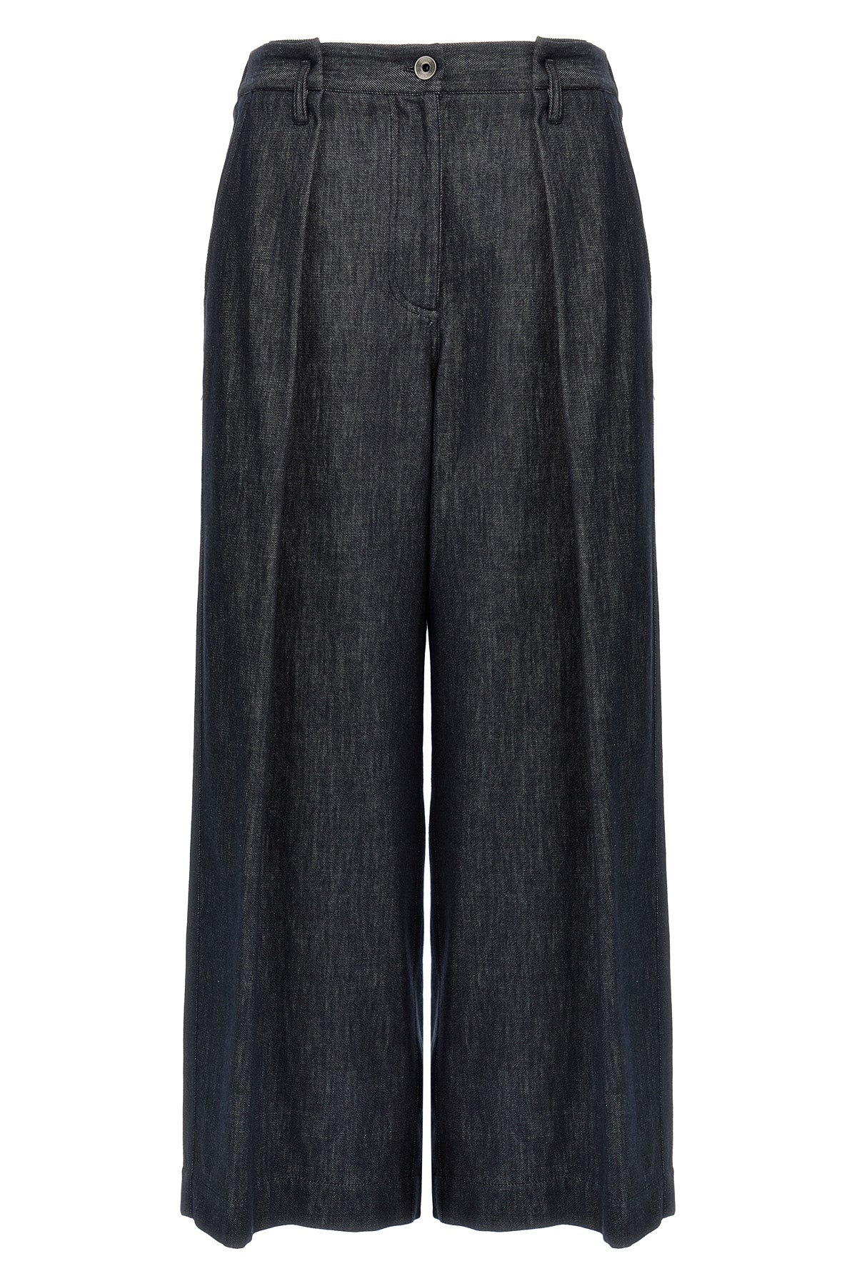a-line pleated denim-effect twill pants