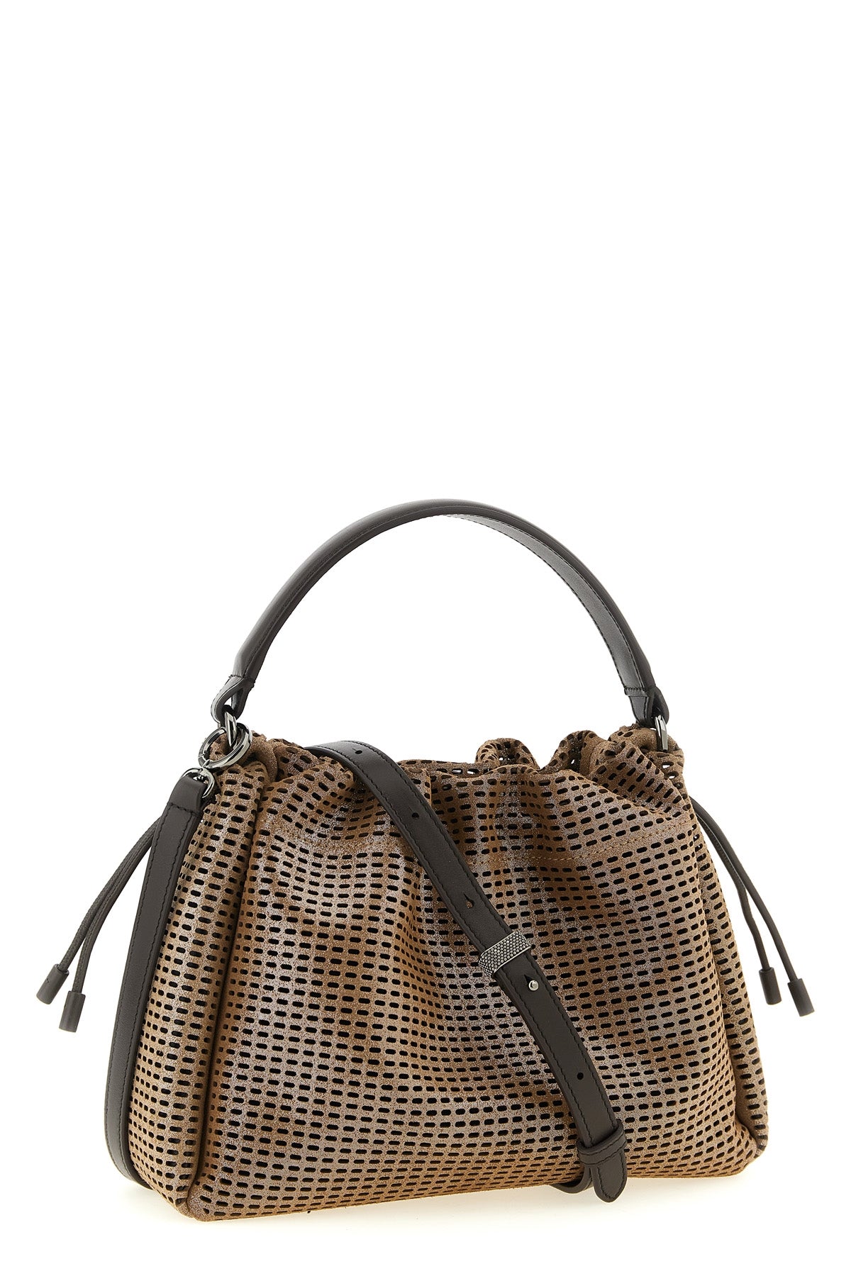 small bucket mellow handbag in metallic-effect sparkling net leather and smo