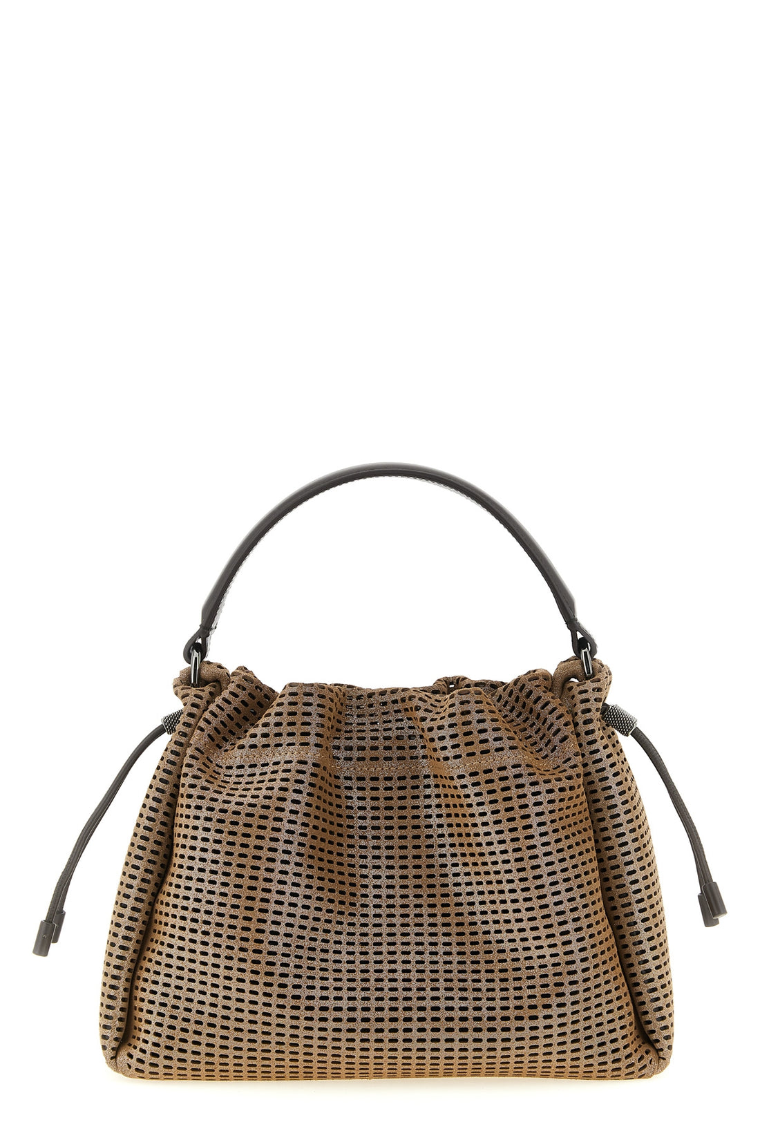 BRUNELLO CUCINELLI OS small bucket mellow handbag in metallic-effect sparkling net leather and smo