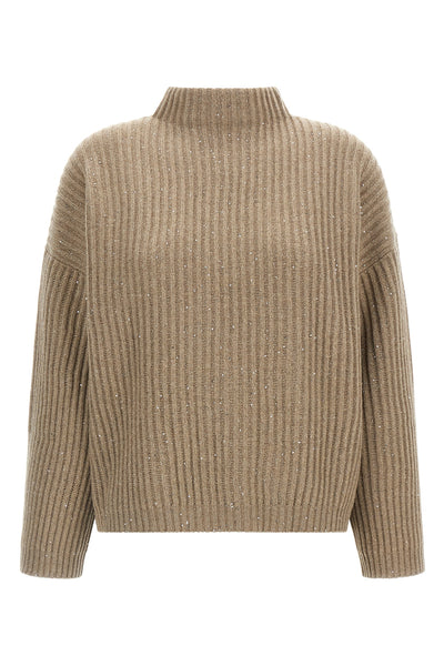 brunello cucinellis sparkling & dazzling turtleneck sweater in cashmere and w