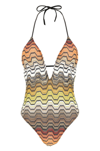 the missoni one-piece swimsuit redefines beachwear aesthetics through an envelop