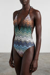 one-piece swimsuit in viscose blend lamé