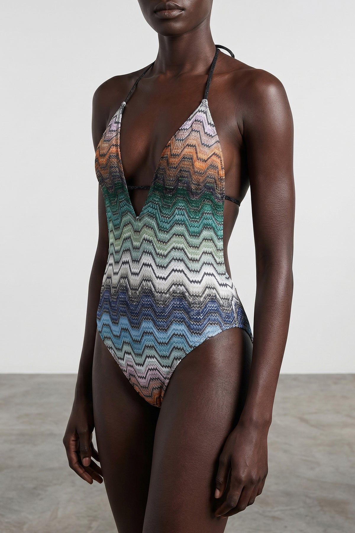 one-piece swimsuit in viscose blend lamé