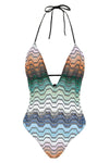 one-piece swimsuit in viscose blend lamé