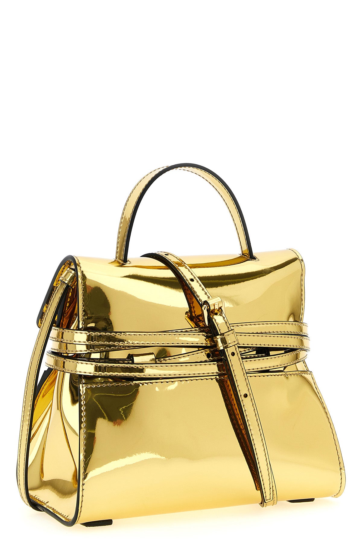tie me handbag in mirror-effect fabric
